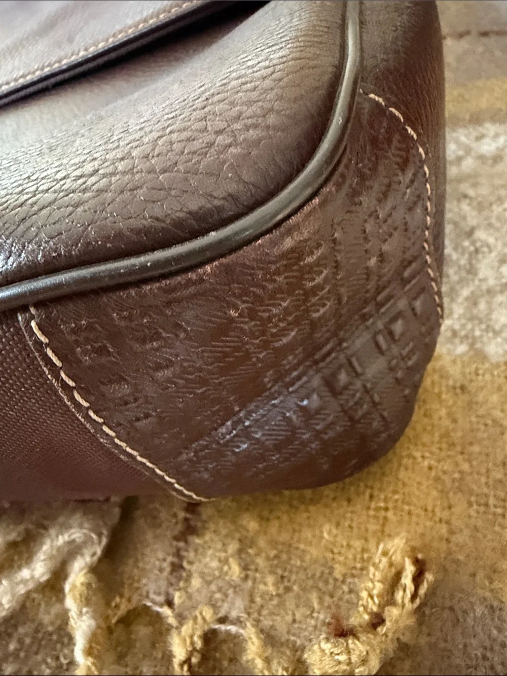 Boconi Tyler Tumbled Brokers Bag Color Coffee Italian Pebbled Leather EXCELLENT